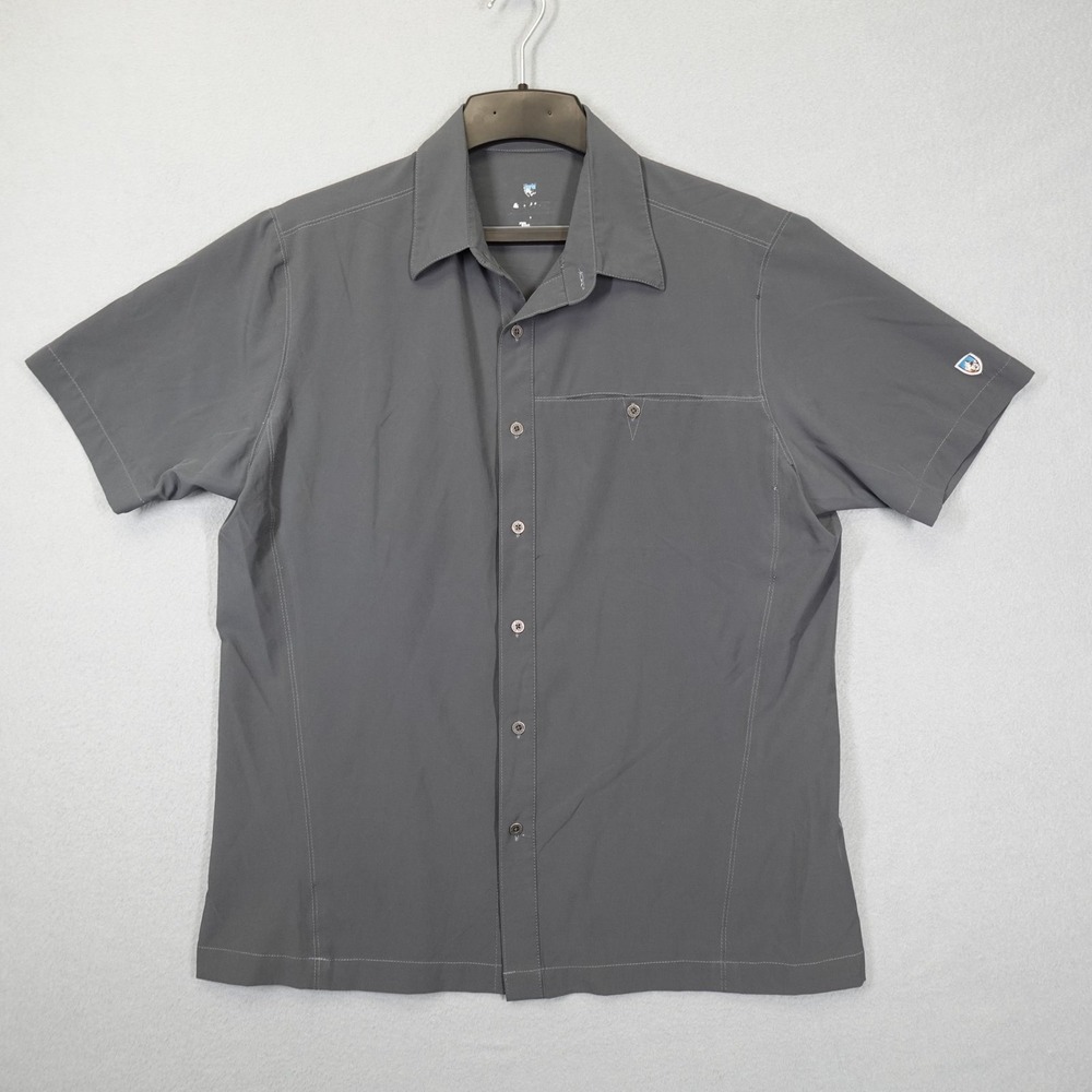 KUHL Shirt Mens L Gray Short Sleeve Button Down Airflow Hiking Outdoor Casual